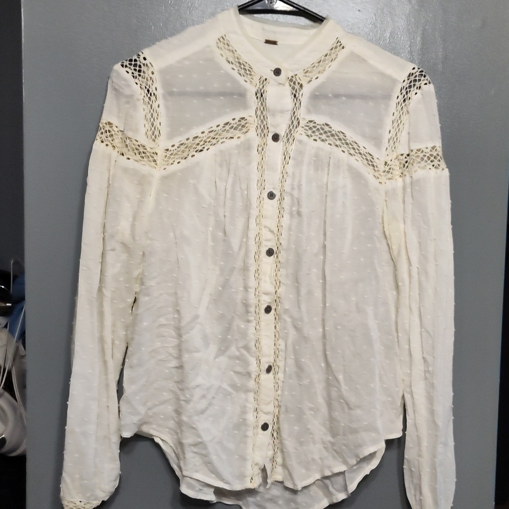 Free People  off White Large Crochet Minky Raised Dots Bump Surface size small